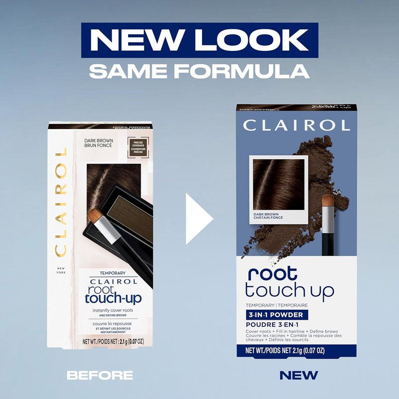 Clairol Root Touch-Up Powder - Dark Brown Hair Color | Ammonia-Free, Compact with Mirror & Brush | Instant Root Coverage & Eyebrow Definition