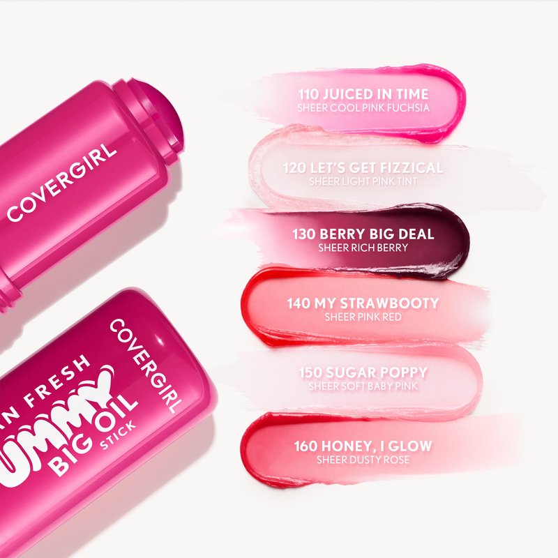 COVERGIRL Clean Fresh Yummy Big Oil Stick, Flavored Lip Oil, Dewy Finish, Non-Greasy - 110 Juiced In Time (Sheer Cool Pink Fuchsia)