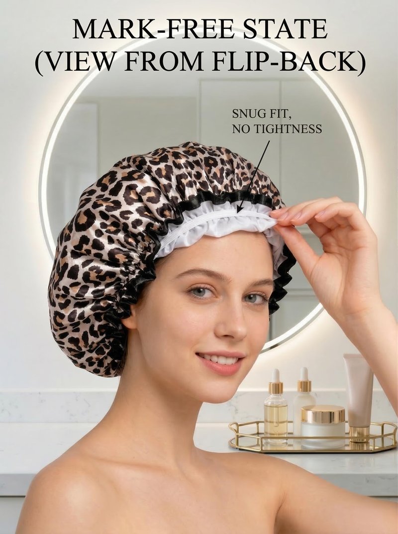 Aquior Shower Cap, Reusable Waterproof Leopard Print Hair Cap,Dual Layer Large Ruffle Edge for Long Hair, Ideal for Shower, Skincare, Cooking, Spa and Travel Use