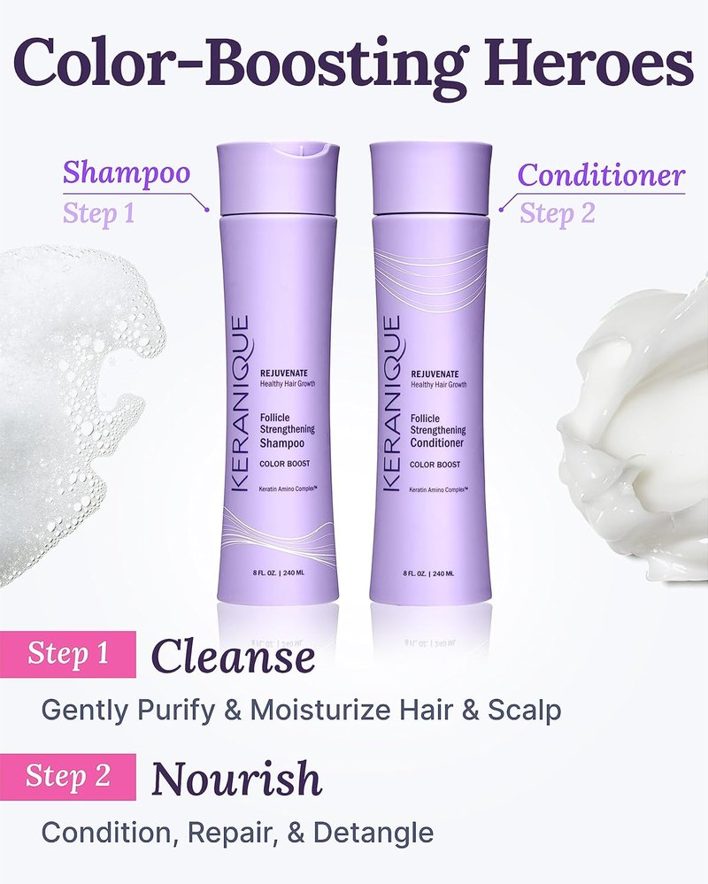 Keranique Rejuvenate Color Boost Shampoo & Conditioner for Color-Treated Hair, Thinning Hair – Sulfate & Paraben Free with UV Protection – Helps Reduce Color Fade & Wash-Out – Keratin Amino Complex™