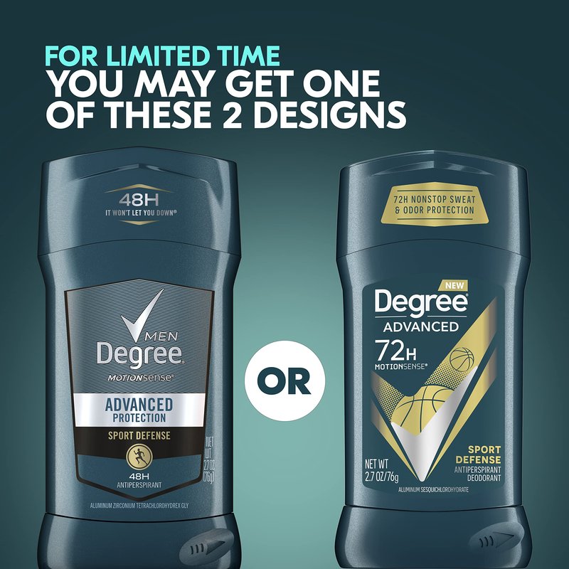 Degree Men Advanced Antiperspirant Deodorant 72-Hour Sweat and Odor Protection Sport Defense Antiperspirant For Men With MotionSense Technology 2.7 oz 4 Count