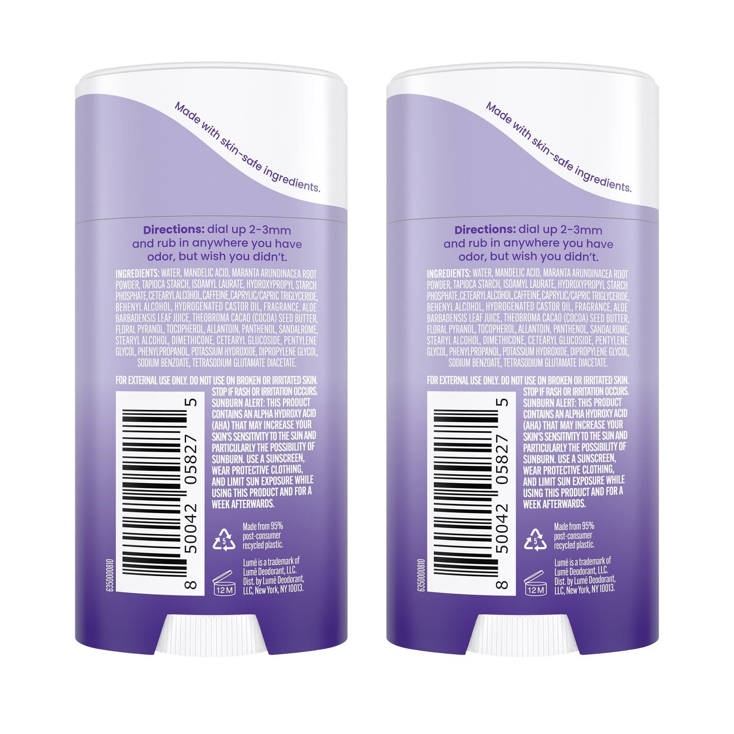 Lume Whole Body Deodorant - Invisible Cream Stick - 72 Hour Odor Control - Aluminum Free, Baking Soda Free, Skin Safe - 2.2 Ounce (Pack of 2) (Soft Powder)