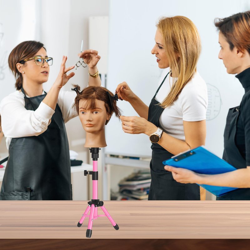 AliLeader 25 Inch Mannequin Head Stand Tripod for Mannequin Head Wig Stand Tripod Wig Head Stand for Training Heads and Canvas Block Head (Mannequin Head Not Included,Pink)