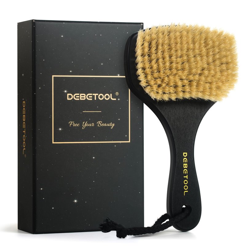DEBETOOL Dry Brushing Body Brush for Exfoliating - Natural Boar Bristle Lymphatic Drainage Brush for Body Care, Removes Flaky Skin & Improves Blood Circulation