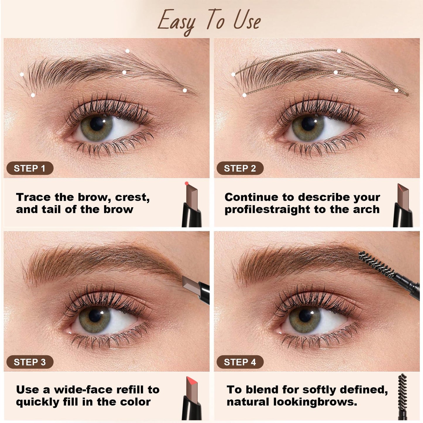 YiGuMy Eyebrow Pencil, Retractable Definer with Dual Brush, Ultra-Fine Tip for Precise Brow Makeup, Waterproof Gel Formula, Natural Hair-Like Strokes, Enhance Beauty (Brown, Ultra)