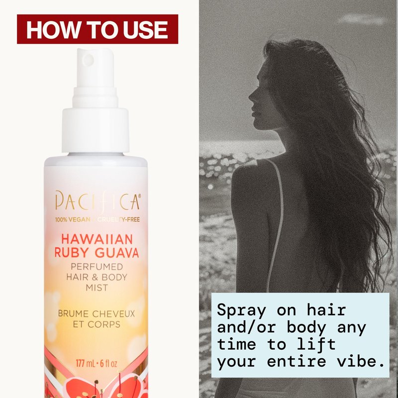 Pacifica Hawaiian Ruby Guava Hair Perfume & Body Fragrance Spray Mist - Body Mist Fragrance w/Grapefruit, Patchouli, Sugar Notes & Geranium Clean Beauty Alcohol-Free, Vegan & Cruelty-Free, 6 oz