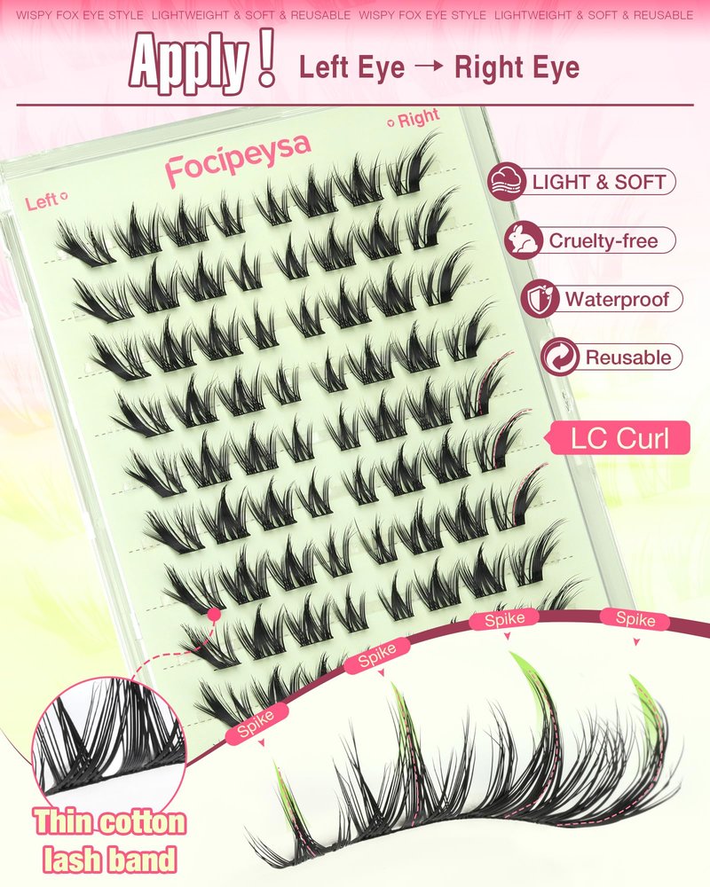 Focipeysa Fox Eye Lash Clusters Cat Eye Lash Clusters Wispy Eyelashes Clusters 10-14mm Eyelash Clusters LC Curl Clusters Lashes that Look Like Extensions DIY Fox Lashes at Home