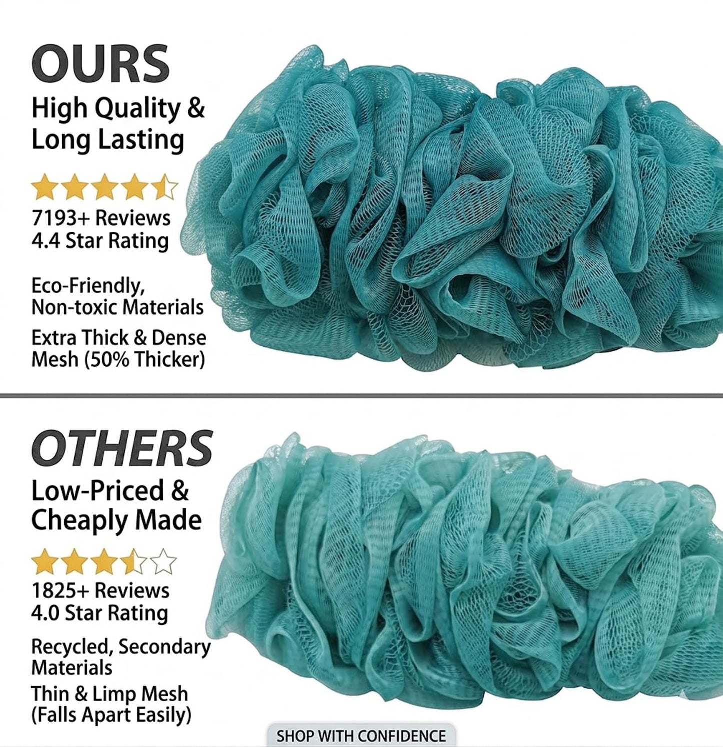 Arswin Back Scrubber for Shower, Loofah Long Handle Bath Body Brush, Soft Nylon Mesh Sponge On a Stick for Shower Men Women Kids Elderly, Exfoliating Scrub Cleaning Luffa for All Kinds of Skin(Blue)