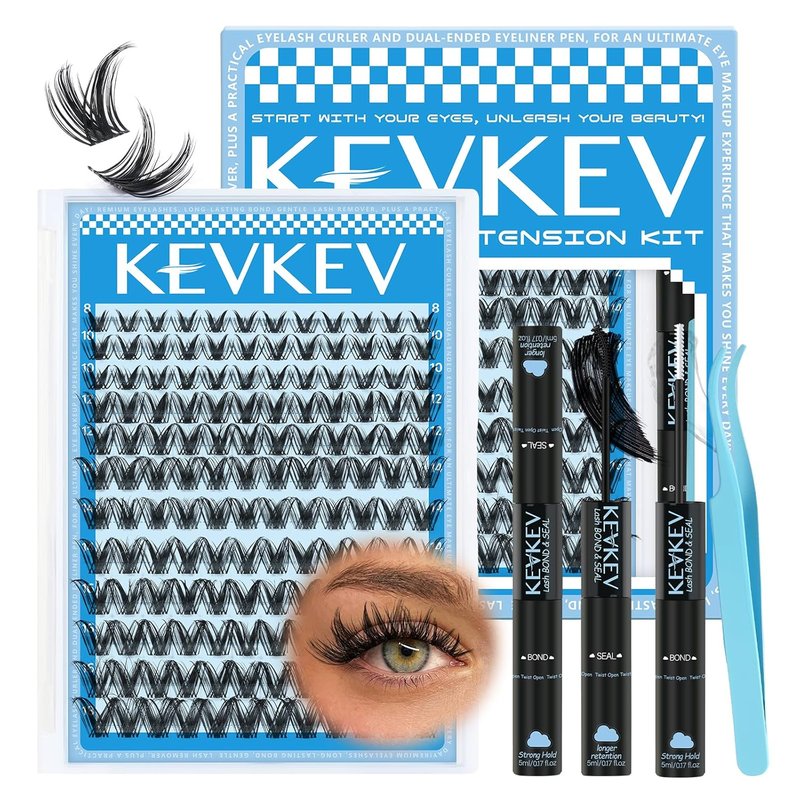 KEVKEV Lash Clusters Kit - 144pcs Manga Lashes with Thin Bands | DIY Eyelash Extensions 8-18mm
