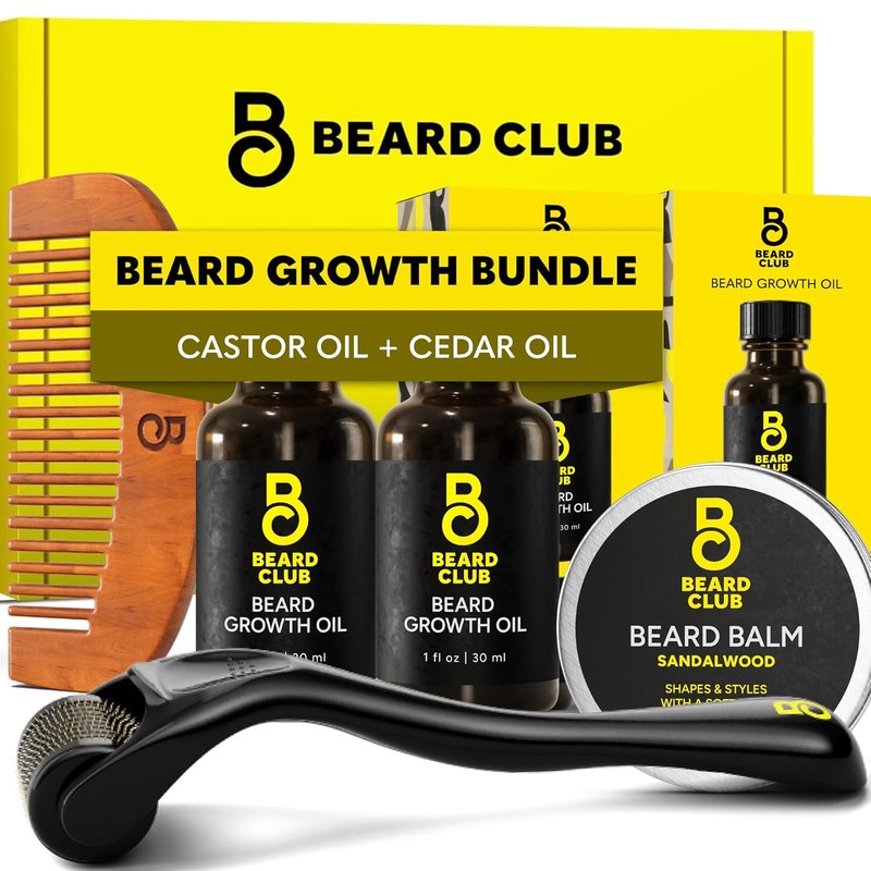 Beard Growth Kit - Enhanced Beard Oil, Derma Roller & Sandalwood Balm | 4-Piece Gift Set