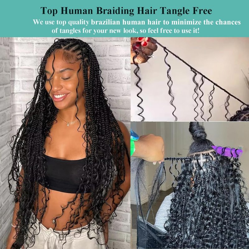 Human Braiding Hair for Boho Braids 110g 20 Inch Deep Water Wave Bulk Human Boho Hair for Braiding No Weft 12A Wet and Wavy Curly Human Hair Extensions 2 Bundles/Pack Natural Color
