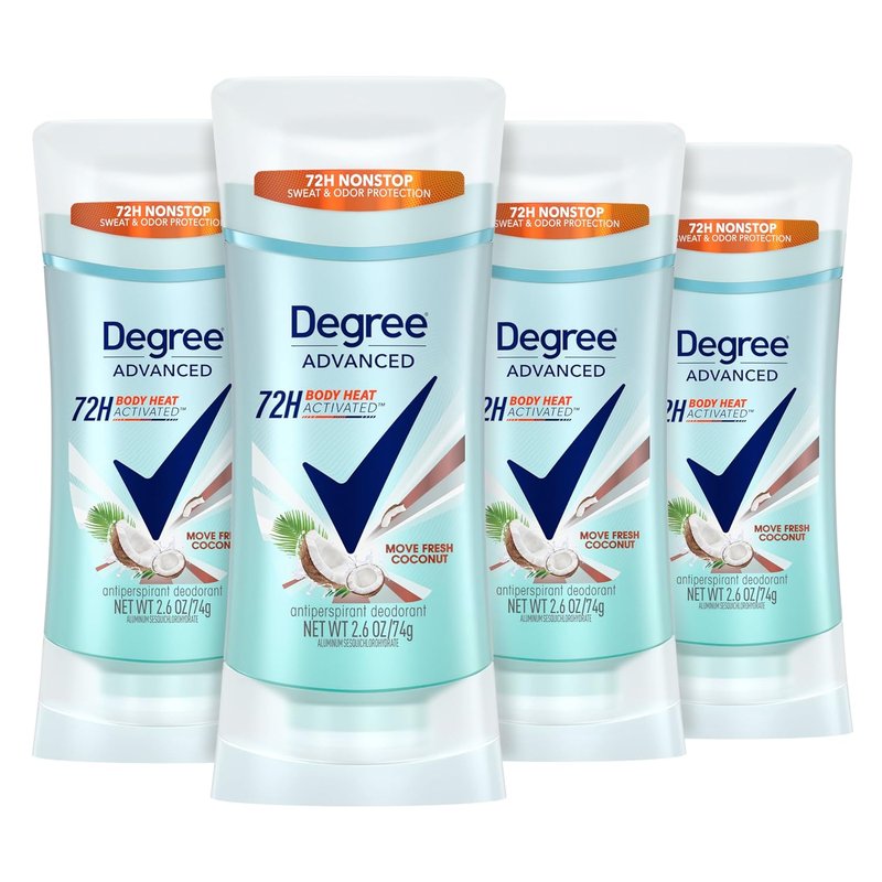 Degree Advanced Antiperspirant Deodorant - Move Fresh Coconut | 72-Hour Sweat & Odor Protection, 2.6 oz (4 Count)