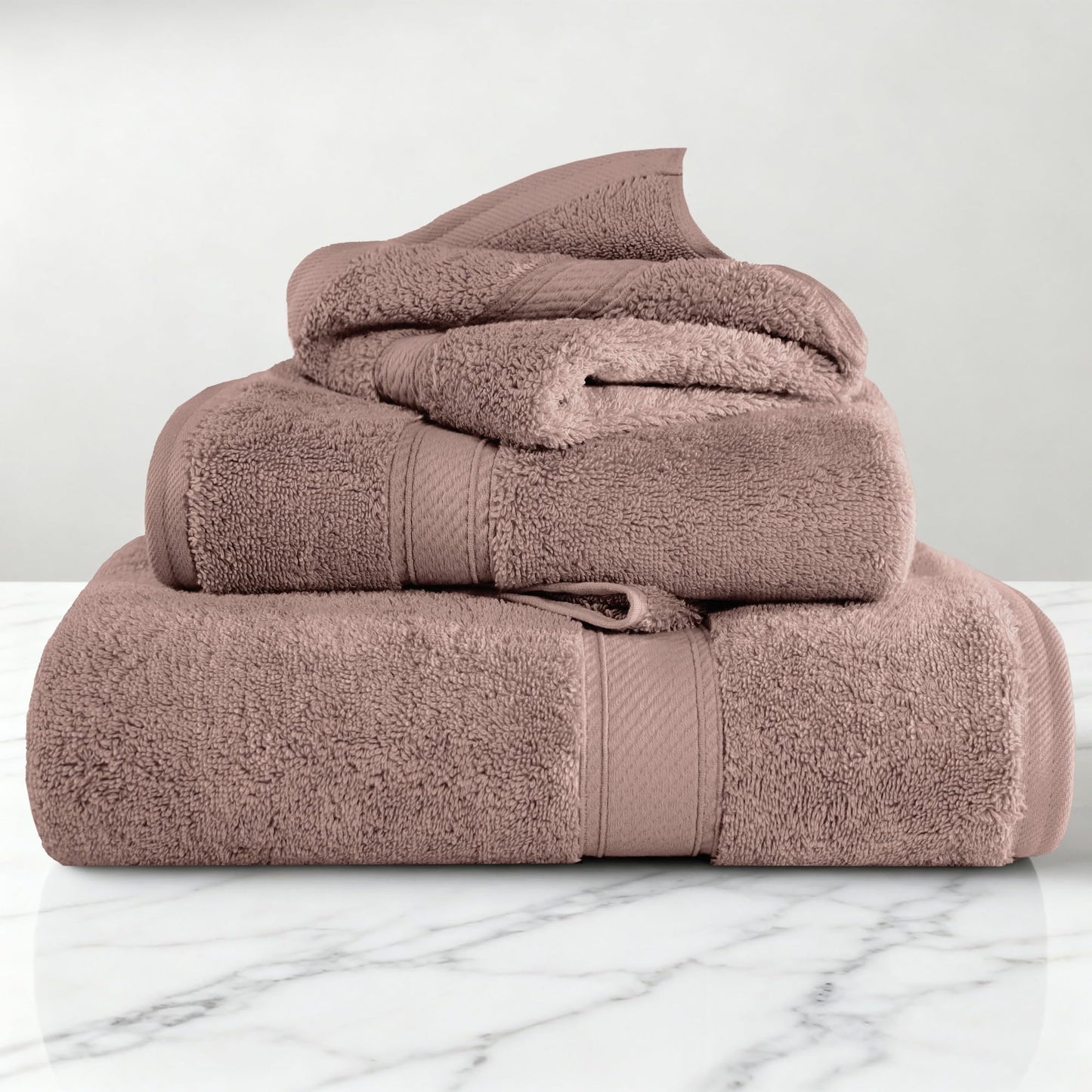 Superior Egyptian Cotton Pile 3-Piece Towel Set, 1 Bath, 1 Hand, 1 Face Towel/Washcloth, Heavyweight, Ultra Soft Luxury Towels, Thick Plush Essentials, Guest Bath, Spa, Hotel Bathroom, Muted Mauve