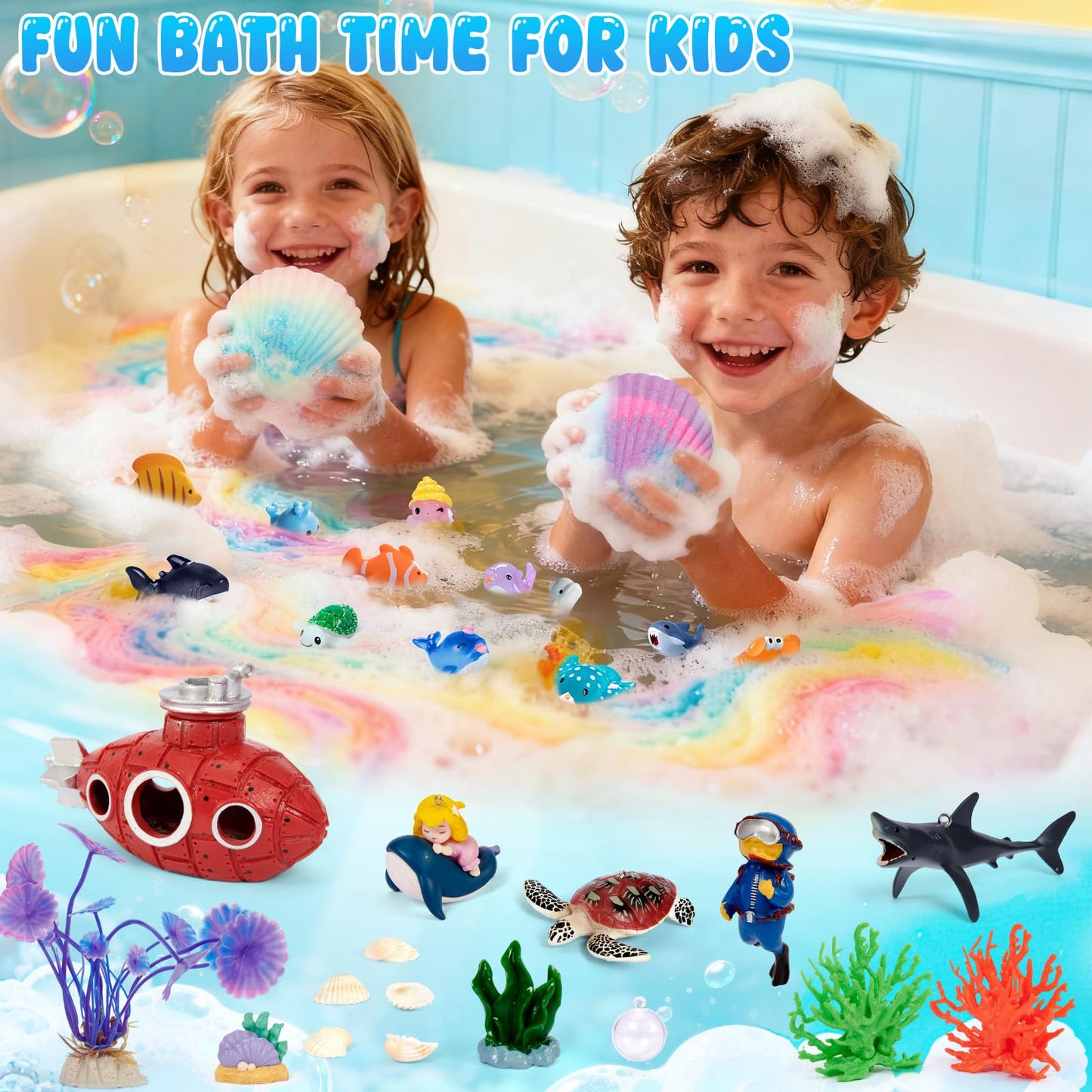 Toylink Ocean Bath Bombs for Kids with Toys Inside, 12 Pack Kids Shell Bath Bombs with Surprise Sea Animal Toys for Boys Girls Handmade Bubble Bath Fizzies Birthday Christmas Gift Set