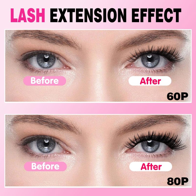 Kiusatig Eyelash Extension Kit 167pcs DIY Individual Eyelashes Kit Cluster Lashes D Curl 8-16mm Lash Extension Kit with Lash Bond Lash Remover Lash Kit Set(60D+80D-8-16Mix Kit)