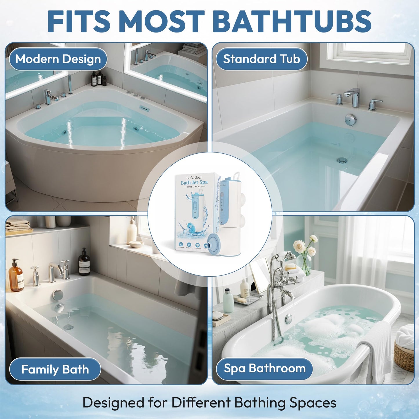 Self & Soul Bath Jets for Tub, Portable Jet Spa for Bathtub, 2-Level Adjustable Bubble Bath for Women, Jet and Bubble Mode, Cordless Bath Jet, Gifts for Women, Self Care Gifts, Relaxing Gifts