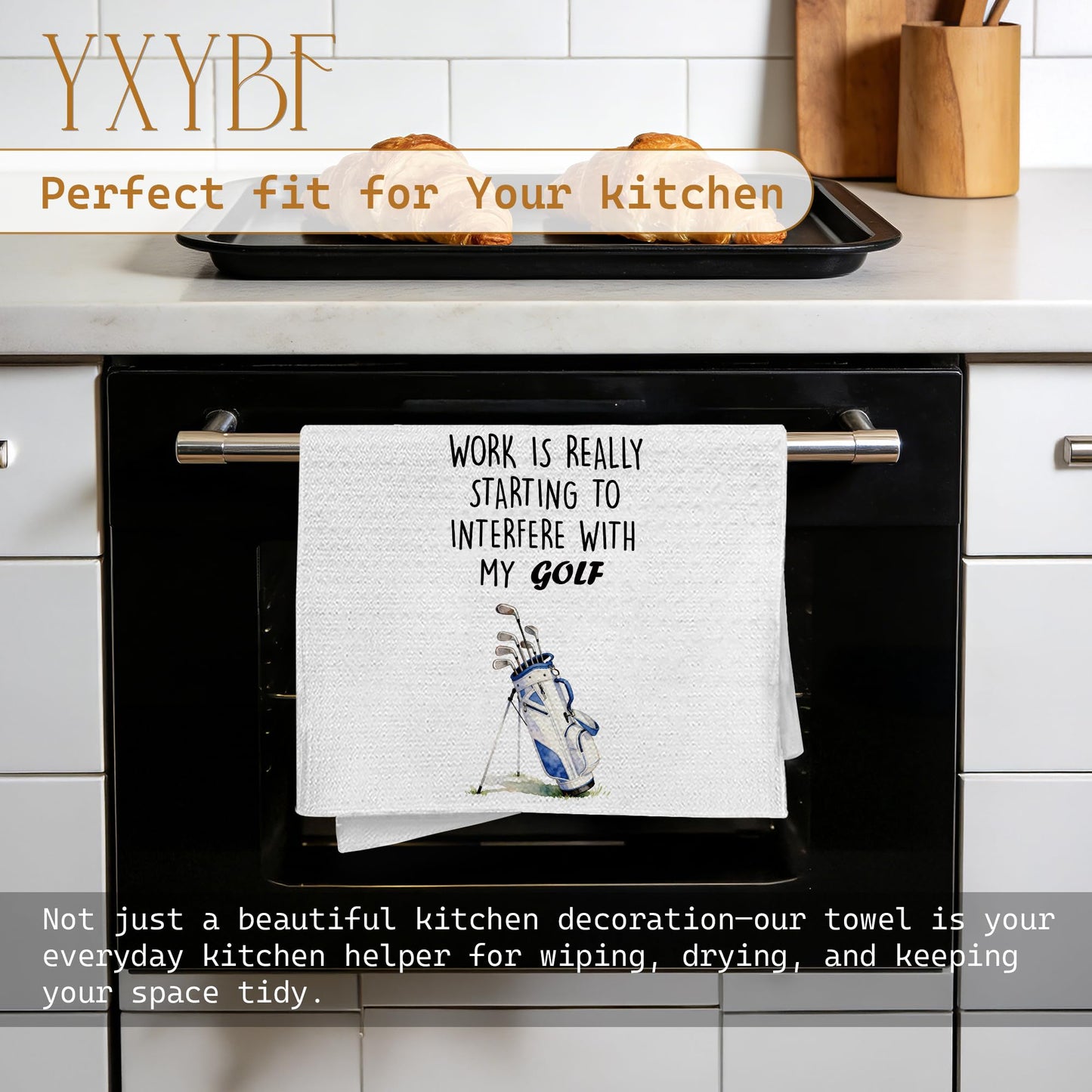 YXYBF Funny Golfing Gifts Hand Dish Tea Towels for Kitchen Bathroom Decor 16x24 Inches, Golf Lover Gifts, Work is Really Starting to Interfere with My Golf Kitchen Towels Decorative