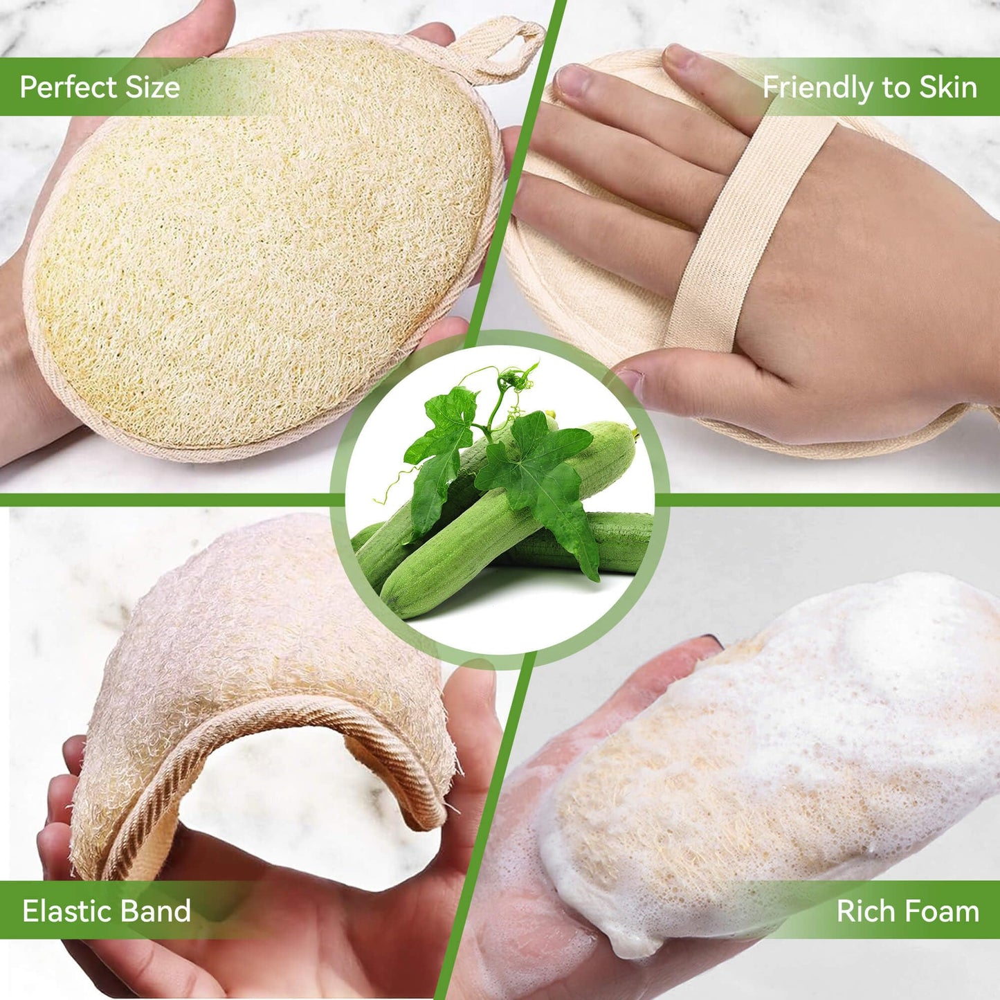 Natural Loofah Sponge Exfoliating Body Scrubber (2Pcs), Loofah Exfoliating Facial Scrubber(2Pcs), Made of Natural Luffa and Terry Cloth, Suitable for Bath Shower Loofah Sponge on Body and Face