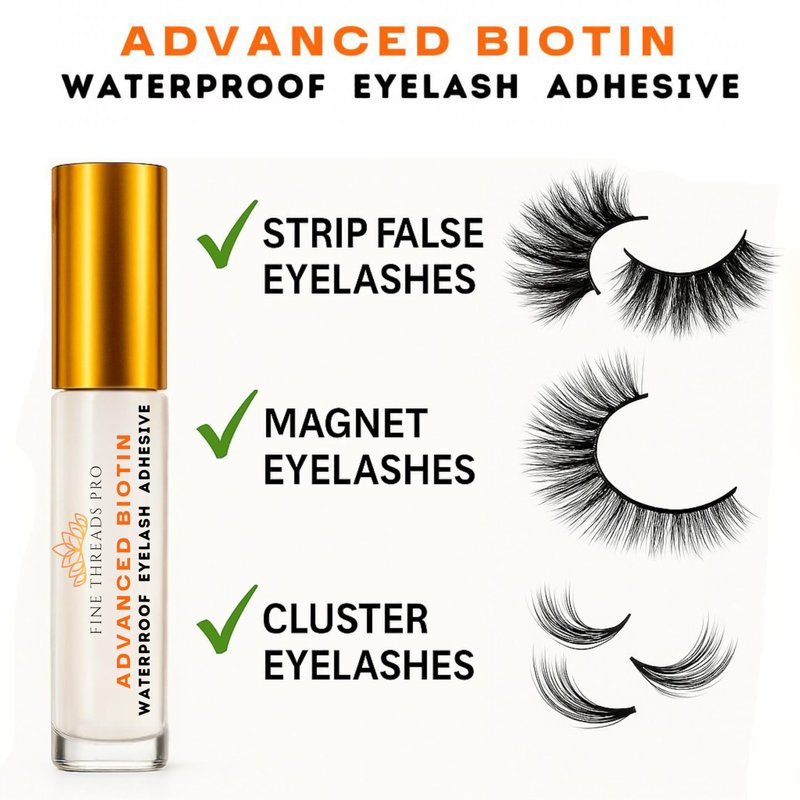 Advanced Biotin Clear Eyelash Glue Sensitive Eyes Safe Latex Free Hypoallergenic Strong Hold Cluster Lash Glue, False Eyelash Extensions Strip Lash Adhesive, Vegan Cruelty Free Waterproof