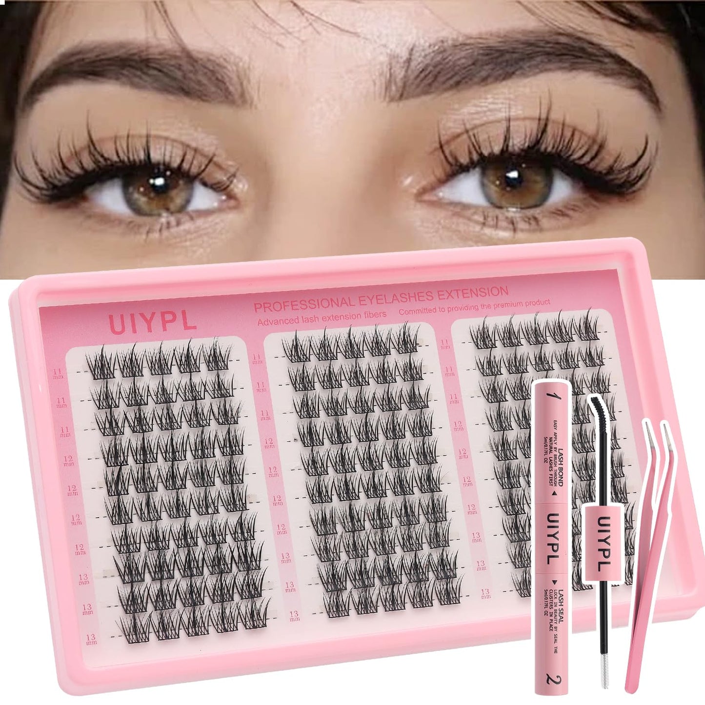 UIYPL Lash Clusters Kit-Cluster Eyelash Extensions. Eyelash Extension Kit. Volume Lash Clusters. Pro Lash. False Eyelashes & Adhesivesc. (wing kit 150pcs)