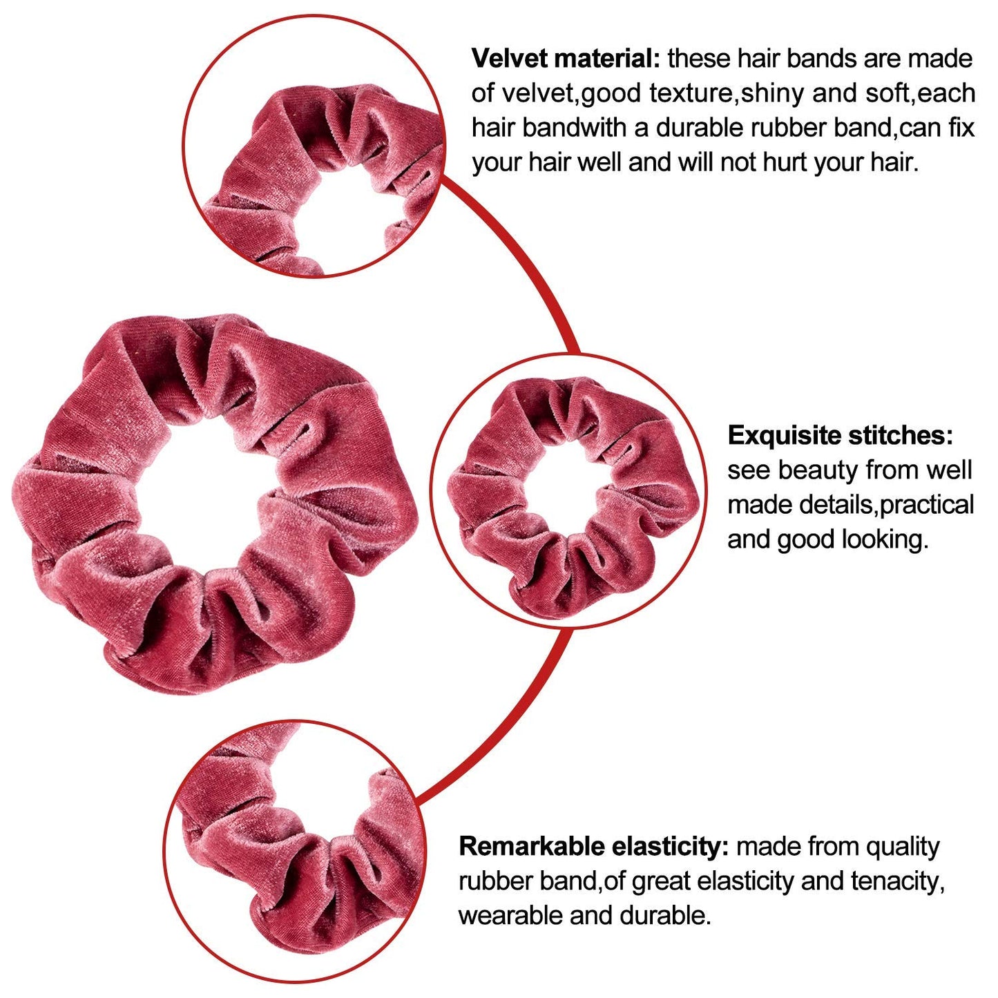 Whaline Velvet Scrunchies - 12 Pcs Blush Theme Hair Ties for Women | Soft, Thick Bobbles for Girls