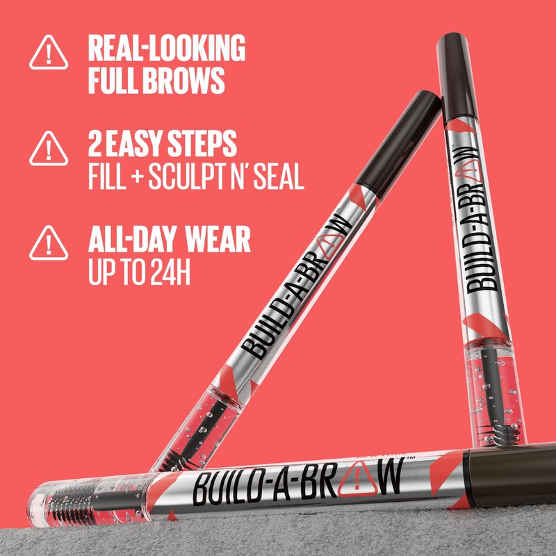 Maybelline Build-A-Brow 2-in-1 Brow Pen and Sealing Eyebrow Gel, Eyebrow Makeup for Real-Looking, Fuller Brows, Deep Brown, 1 Count