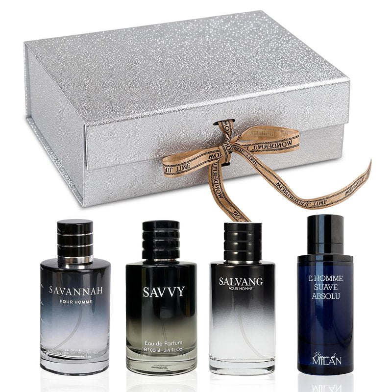 A CENTER Men's Cologne Gift Set 4 x 3.4 FL oz|Luxury perfume with Premium Presentation Box|Perfect Valentine's Day Gift for Him|Long Lasting Fragrance(Savannah&Salvang&savvyForM&MDMLH)