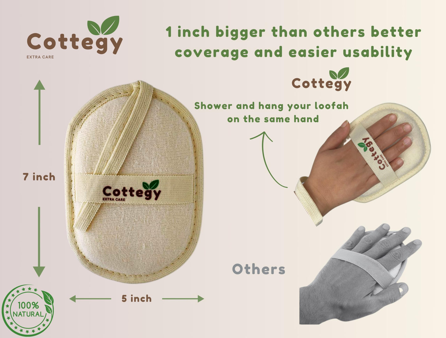 Cottegy Egyptian Loofah Exfoliating Scrubber - Natural Loofah Exfoliating Body Scrubber - 1 Count (Pack of 2) | Eco-Friendly Bath & Shower Sponge for Face & Body | 100% Natural, Ideal for Men & Women