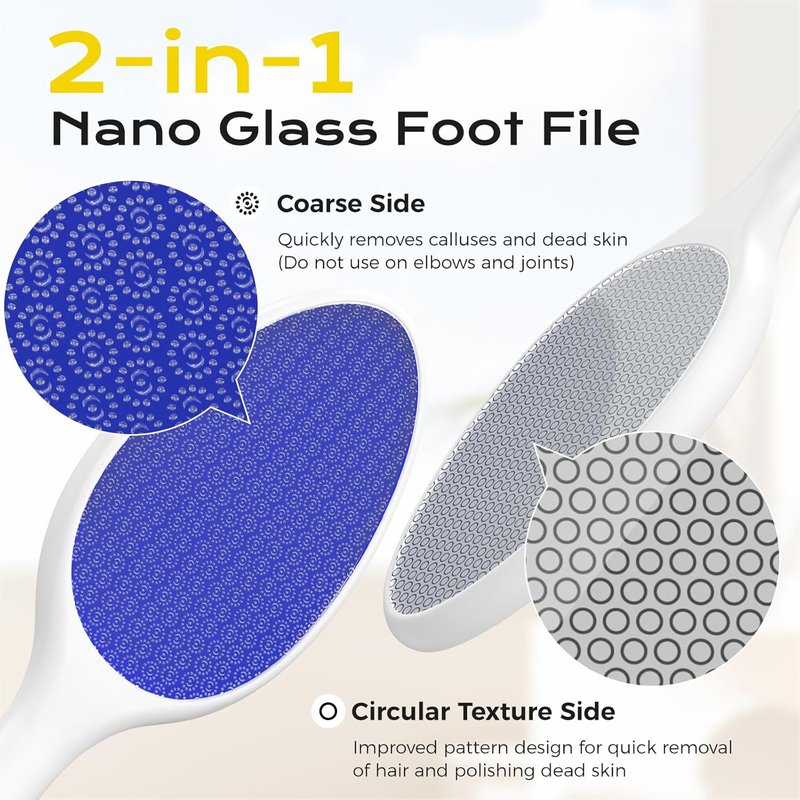 Nano Glass Foot File - 2-in-1 Callus Remover & Exfoliator | Gentle Pedicure Tool for Smooth Feet - Blue