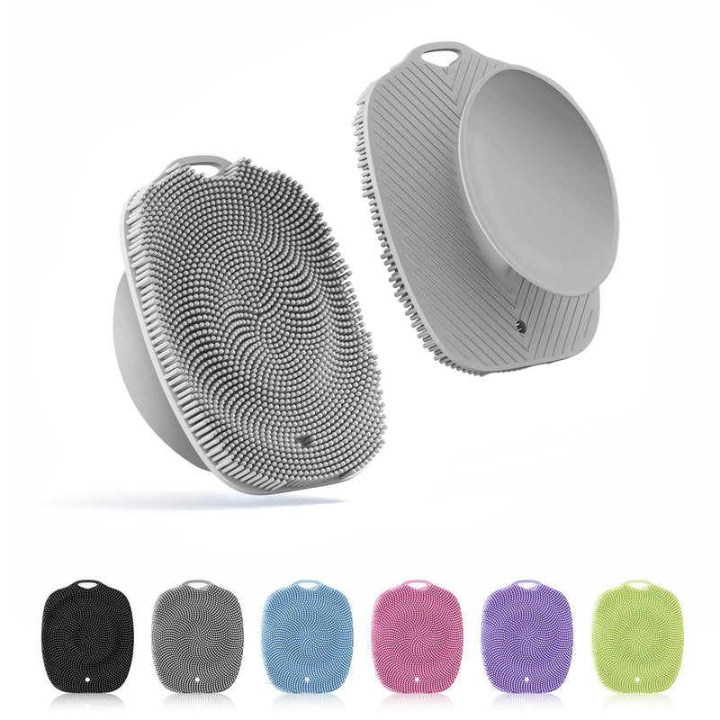 ARIOSOX, Soft Silicone Body Scrubber, Gentle Like a Hand Exfoliating Your Skin and Build Up Lather Easily, Back Large Suction Cup Easy to Store, Long-Lasting & Deep Clean (Gray)