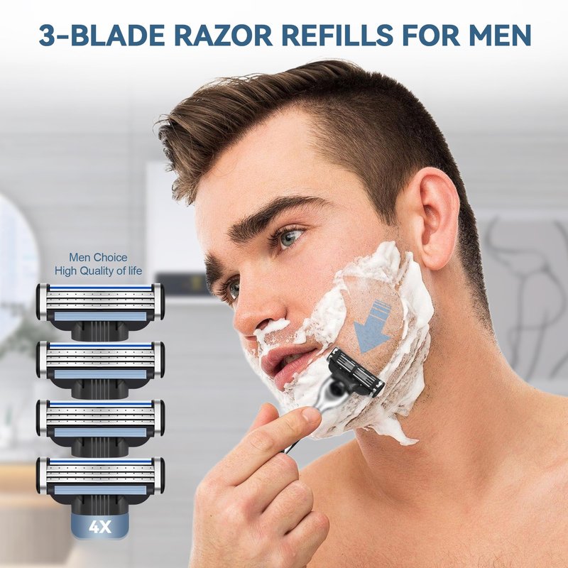 Razor Refills for Men, 24 Count 3-Blade Shaving Blades with Dual Lubrication, Compatible with Mach3 Razor Handles - Value Pack
