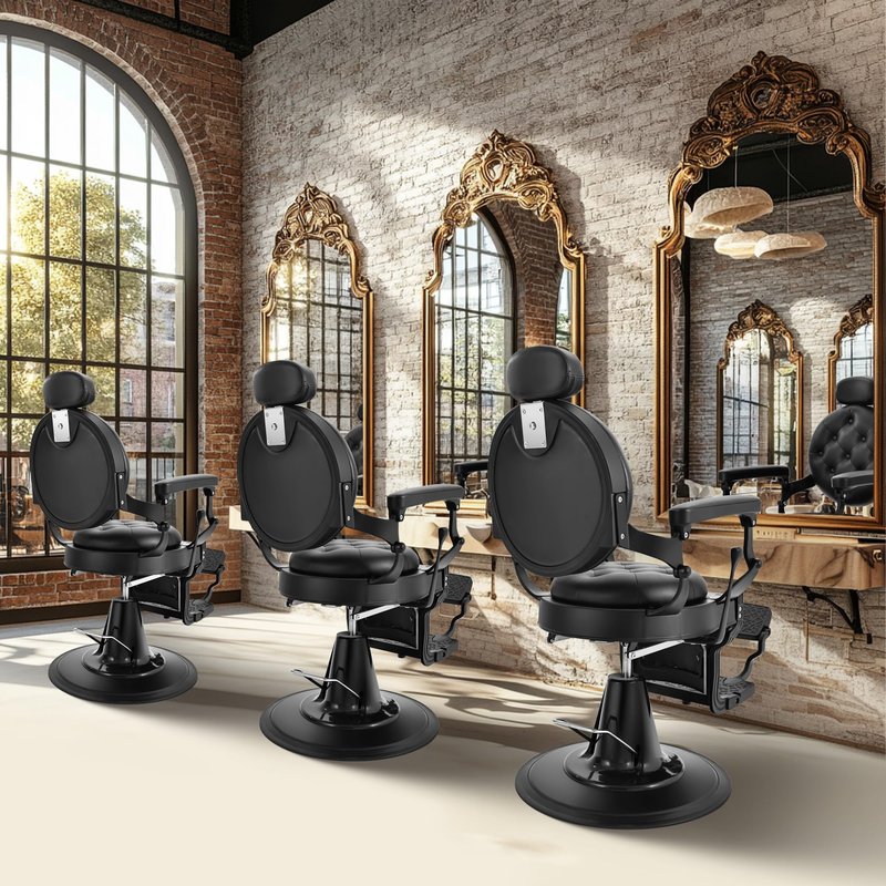 Hicomony Black Barber Chairs for Barbershop, Heavy Duty Hydraulic Reclining Salon Chair for Hair Stylist, All Purpose Beauty Spa Shampoo Tattoo Pedicure Hairdresser Styling