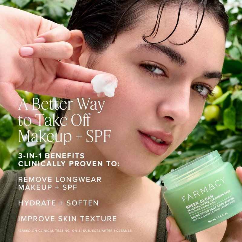 Farmacy Sensitive Skin Makeup Remover Cleansing Balm - Green Clean Waterproof Makeup Remover Balm + Oil Cleanser for Face - Melts Make Up + SPF - Hydrates + Softens Skin - Fragrance-Free (100ml)