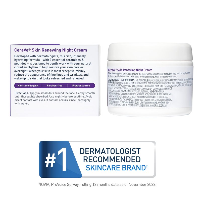 CeraVe Skin Renewing Night Cream, Niacinamide, Peptide Complex, and Hyaluronic Acid Moisturizer for Face, 1.7 Ounce, Packaging may Vary