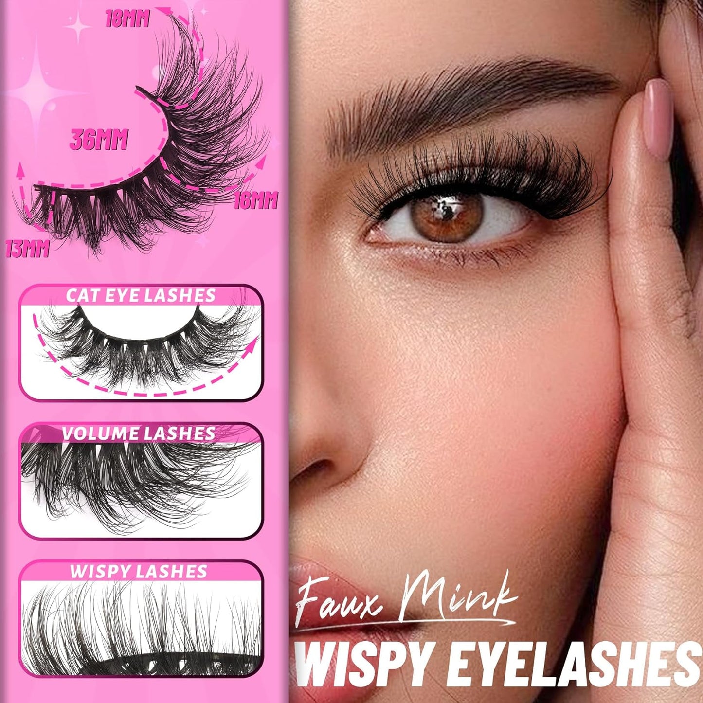 Veleasha False Eyelashes - Fluffy Faux Mink Cat Eye Lashes | 7 Pairs for a Natural Look