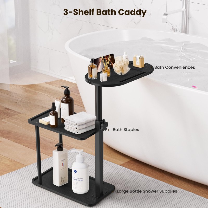 Sunnacate Bathtub Tray Table, Freestanding Bath Side Table Tub Tray Caddy, 3 Layer Bamboo Bath Board Shelf, Bathtub & Bathroom Accessories, New Home Gift for Mom, Housewarming, Anniversary, Wedding