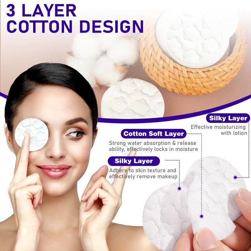Premium Cotton Pads for Face, 300 Count Round Makeup Remover Pads, 100% Pure & Natural Organic Cotton Rounds, Lint-Free Facial Pads Cleansing Cotton (100 Count (Pack of 3))
