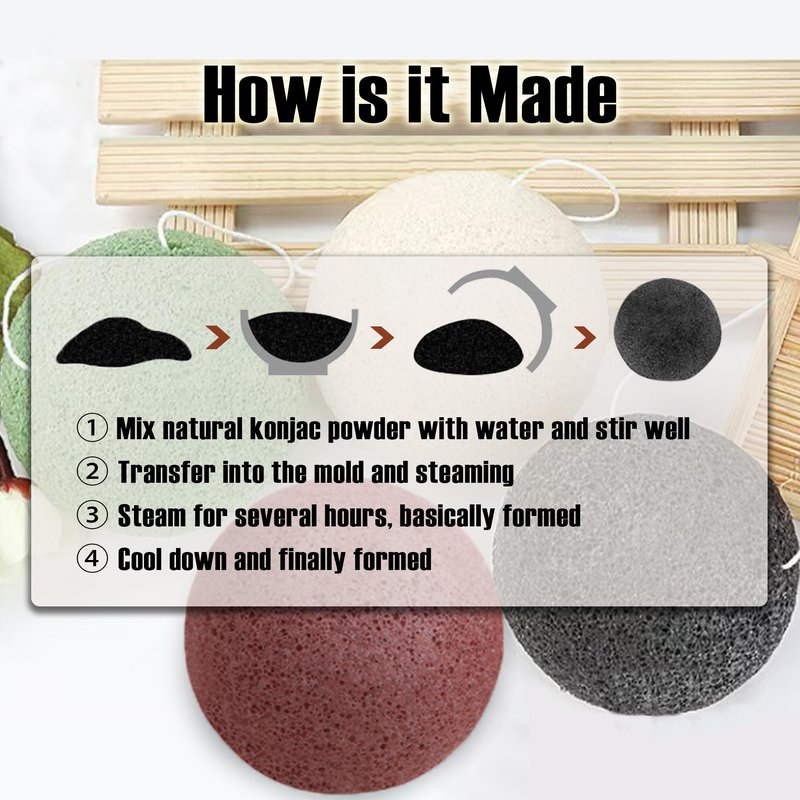 Zabiltro Natural Konjac Facial Sponges - Semicircles - for Gentle Face Cleansing and Exfoliation Eco-Friendly - Skincare Face Body Washing Cleaning (WH+WH)