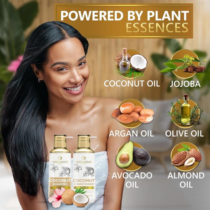 Coconut Shampoo and Conditioner Set | Sulfate-Free, Paraben-Free Moisturizing Treatment for Dry Hair