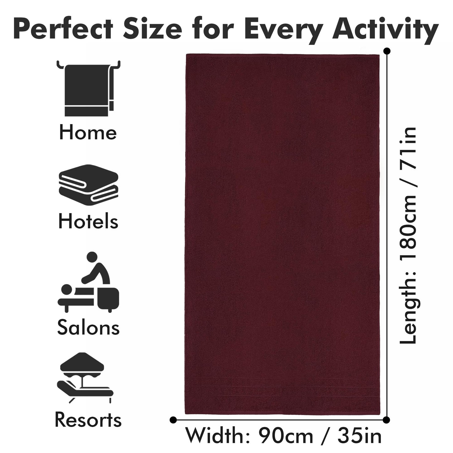 Novo Home Bath Sheets – Extra Large Bathroom Sheet Set – Pack of 2 Jumbo Towels Burgundy (71x35in) – 100% Cotton Soft Quick Dry Large Bath Towels for Adults Hotel Spa Bathroom Use