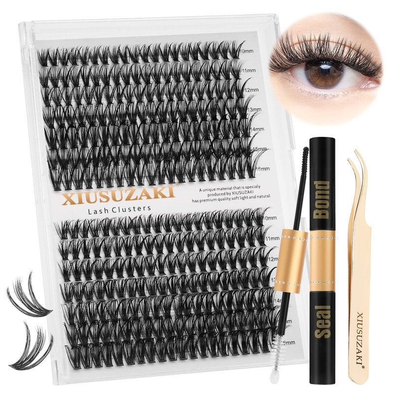 Skiennix Lash Extension Kit - 280pcs D Curl Cluster Lashes with Bond, Seal & Tweezers | 10-16mm Mixed
