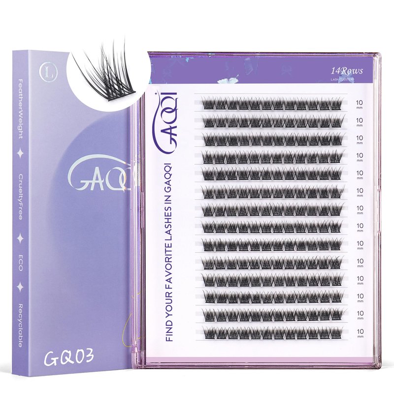 GAQQI Lash Clusters, GQ03 False Eyelashes DIY Lash Extensions D Curve 168PCS Cluster Lashes 10MM, Wispy and Natural Lash Wisps (GQ03,D,10mm)