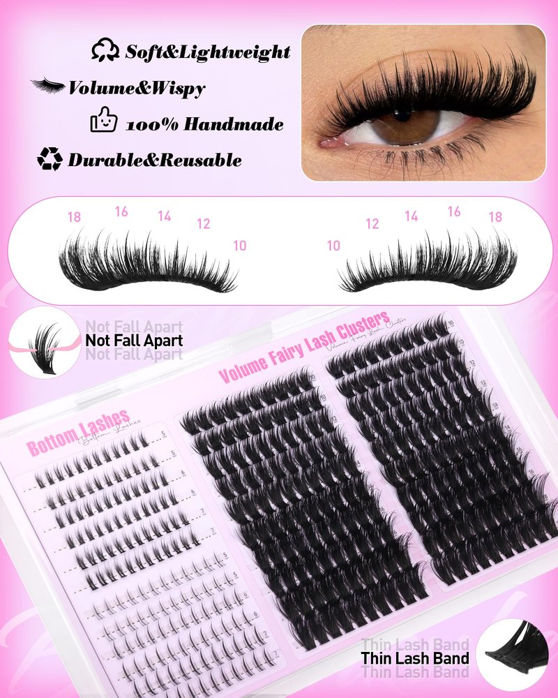 Lash Clusters with Bottom Lashes Fluffy Eyelash Clusters Fairy Individual Lashes 100D Wispy Cluster Eyelash Extensions D Curl Cluster Lashes Spiky Lash Extensions by Boahankuke