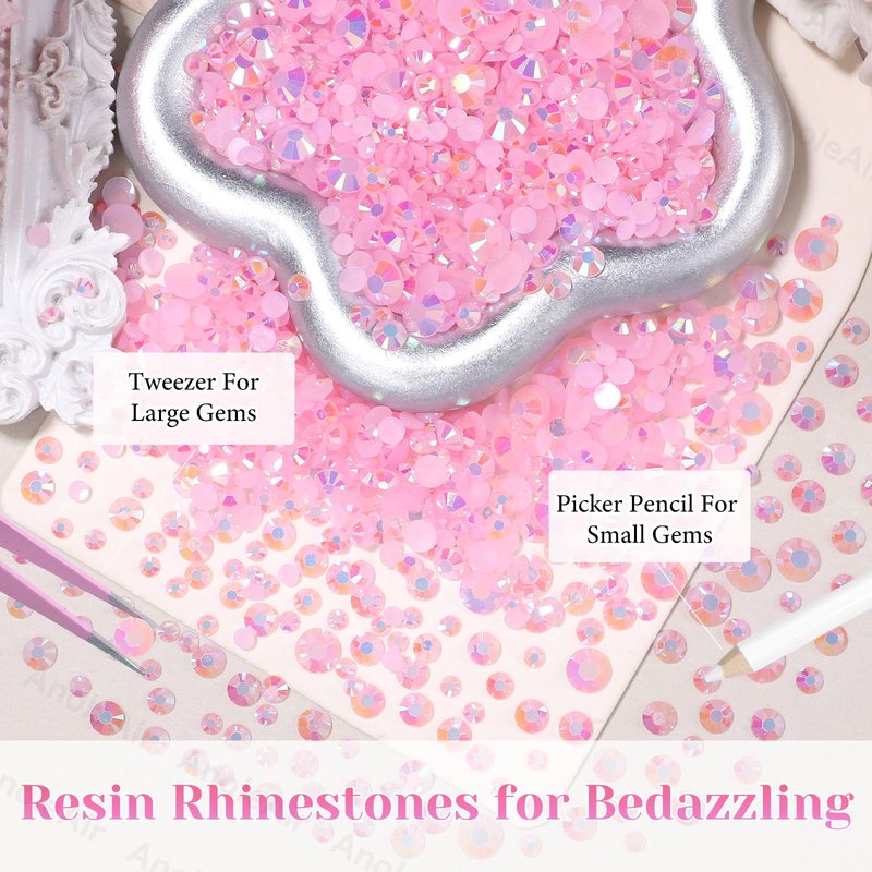 12000Pcs Light Pink Rhinestones for Bedazzling Kit, 2/3/4/5/6mm Mix Sizes Jelly Bedazzling Resin Gems, Light Pink Bedazzling for Crafting, Flatback Resin Rhinestones for Craft DIY Face Makeup
