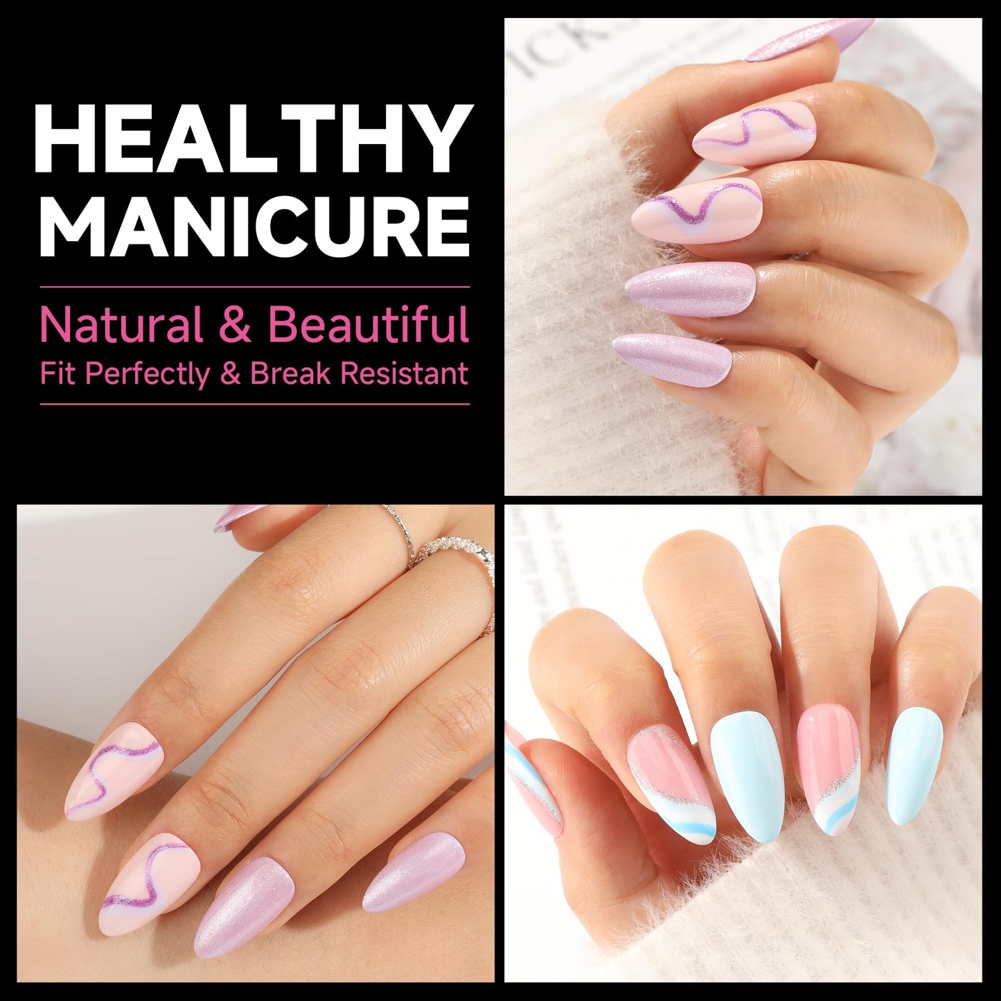UNA GELLA Gel Nail Tips Medium Almond Shape, Pre Etched Full Cover Almond Press On Nail Tips For Extensions - At Home Matte Acrylic Fake Nails 504pcs, 15 Sizes