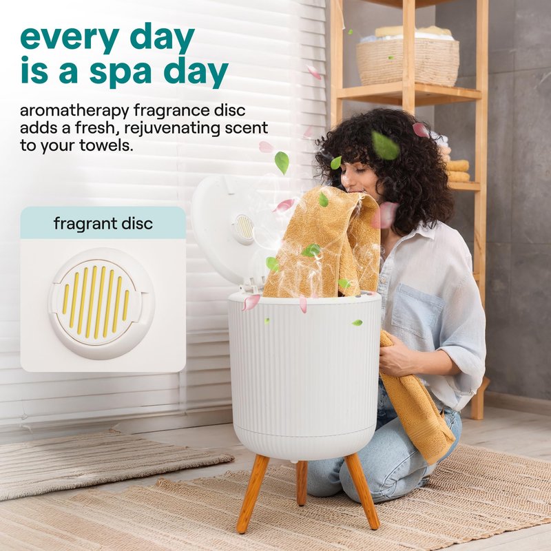 SereneLife Freestanding Towel Warmer Bucket – 18" Hot Towel Warmer with Legs for Bathroom & Spa, 12L Capacity, Built-In Timer, Aroma Discs & LED Indicator, Fits One Towel or Robe, Gray