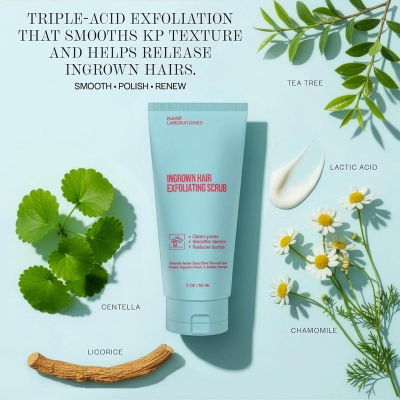 Base Laboratories Ingrown Hair Exfoliating Body Scrub - AHA+BHA Formula for Keratosis Pilaris - 3oz