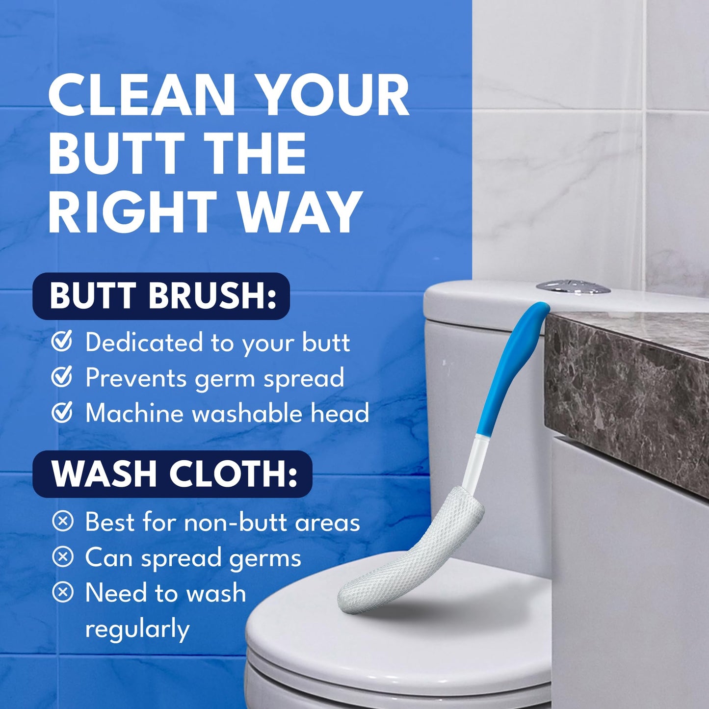 The Butt Brush - Dedicated Shower Brush - Best Bidet Alternative - Long Ergonomic Handle - May 2026 Edition - Prevents Germ Spread - Gift Box Included