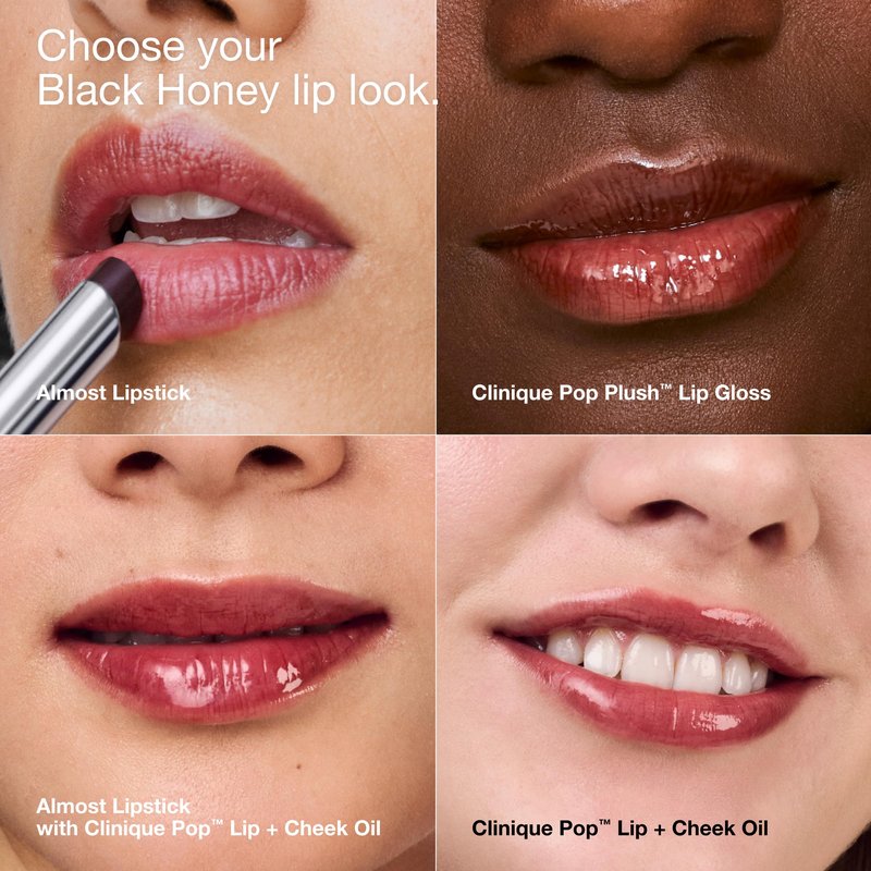 Clinique Black Honey Collection | Almost Lipstick, Pop Plush Lipstick, Mascara, Lip + Cheek Oil + Gel Eyeliner