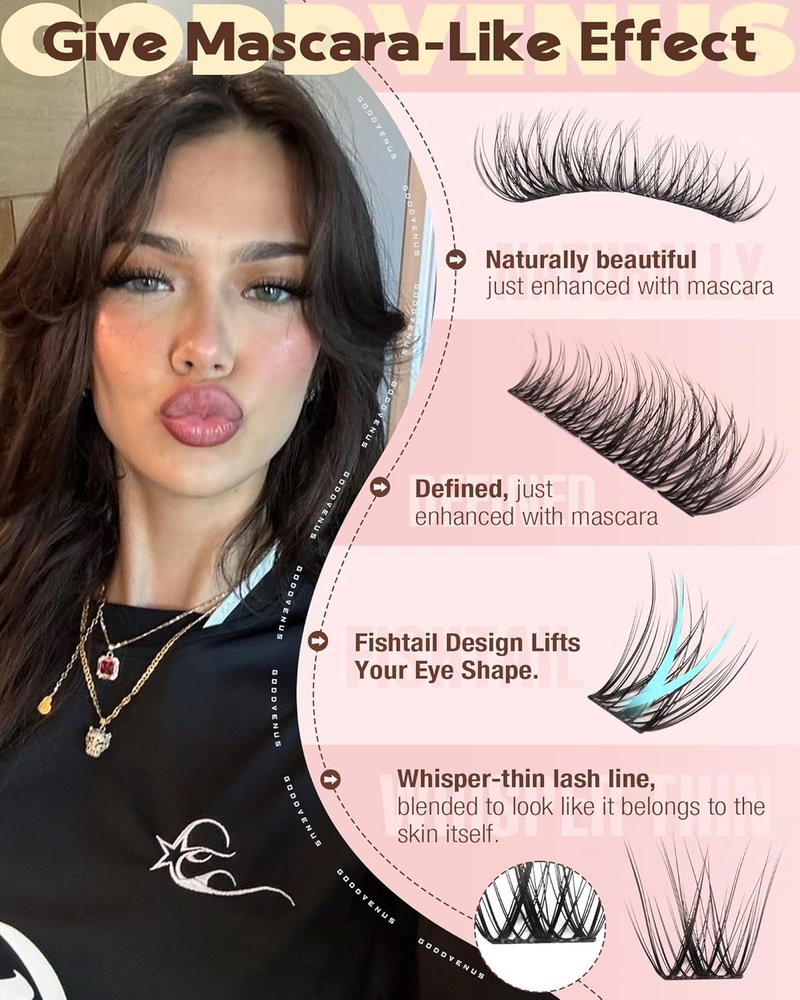 Goddvenus Wispy Lash Clusters Kit Mascara-like Natural Eyelash Clusters Lashes Cluster Eyelash Extensions Kit 10-16mm False Eyelashes Individual Lashes C Curl Lash Extension Kit For DIY